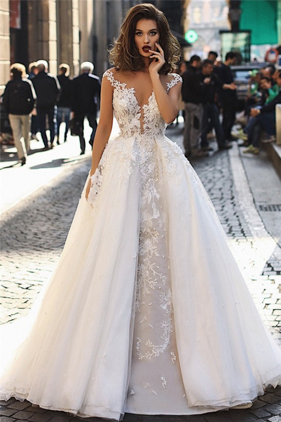 A-Line Lace and Tulle Long Wedding Dresses Bridal Gowns 903361