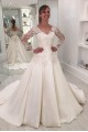 A-Line Lace Long Sleeves V Neck Wedding Dresses Bridal Gowns 903363