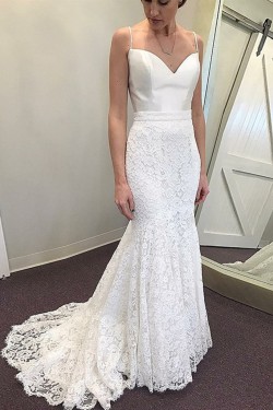 Mermaid Spaghetti Straps Lace Wedding Dresses Bridal Gowns 903366