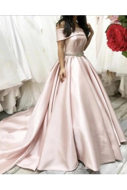 A-Line Long Satin Off the Shoulder Wedding Dresses Bridal Gowns 903373