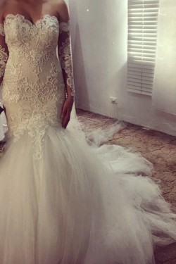 Elegant Mermaid Lace and Tulle Wedding Dresses Bridal Gowns 903374