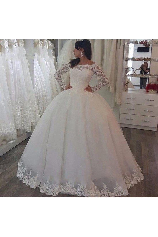 Ball Gowns Lace Long Sleeves Wedding Dresses Bridal Gowns 903378
