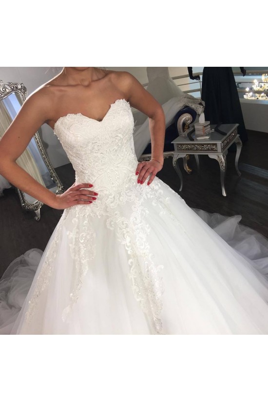 A-Line Sweetheart Lace and Tulle Wedding Dresses Bridal Gowns 903379