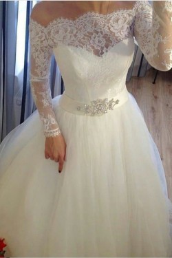 Elegant Lace and Tulle Long Sleeves Wedding Dresses Bridal Gowns 903380