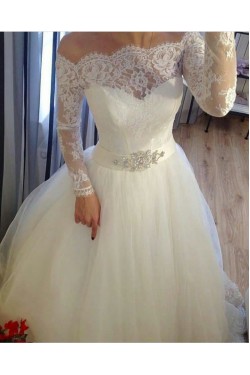 Elegant Lace and Tulle Long Sleeves Wedding Dresses Bridal Gowns 903380