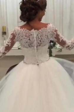 Elegant Lace and Tulle Wedding Dresses Bridal Gowns with Sleeves 903381