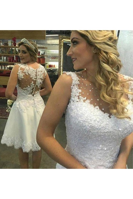 Short Knee Length Beaded Lace Wedding Dresses Bridal Gowns 903385