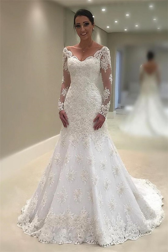 A-Line Lace Long Sleeves Wedding Dresses Bridal Gowns 903386