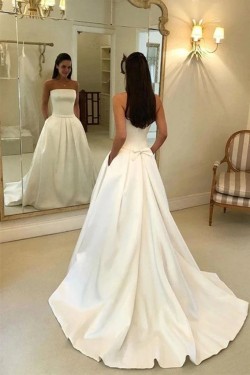 A-Line Strapless Long Satin Wedding Dresses Bridal Gowns 903387