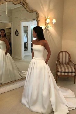 A-Line Strapless Long Satin Wedding Dresses Bridal Gowns 903387