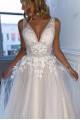 A-Line Lace and Tulle V Neck Wedding Dresses Bridal Gowns 903391