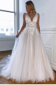 A-Line Lace and Tulle V Neck Wedding Dresses Bridal Gowns 903391