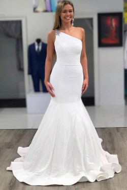 Long Mermaid Beaded One Shoulder Wedding Dresses Bridal Gowns 903393