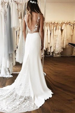 A-Line Lace V Neck Wedding Dresses Bridal Gowns 903394