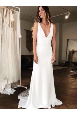 A-Line Lace V Neck Wedding Dresses Bridal Gowns 903394