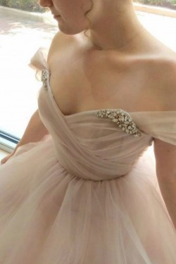 A-Line Beaded Tulle Off the Shoulder Wedding Dresses Bridal Gowns 903396