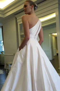A-Line One Shoulder Wedding Dresses Bridal Gowns with Pockets 903397
