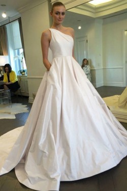 A-Line One Shoulder Wedding Dresses Bridal Gowns with Pockets 903397