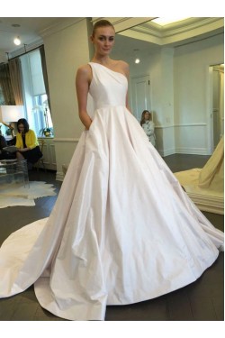 A-Line One Shoulder Wedding Dresses Bridal Gowns with Pockets 903397