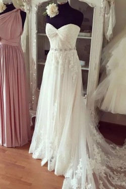 A-Line Sweetheart Lace Beaded Wedding Dresses Bridal Gowns 903399