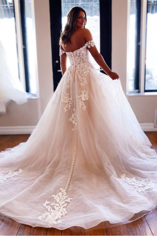 A-Line Lace Off the Shoulder Wedding Dresses Bridal Gowns 903400