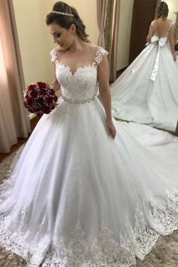 A-Line Lace Sparkle Wedding Dresses Bridal Gowns 903403