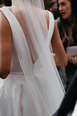 A-Line Long Satin V Neck Wedding Dresses Bridal Gowns 903407