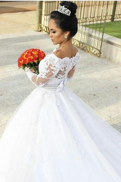 A-Line Long Lace Off the Shoulder Wedding Dresses Bridal Gowns 903411