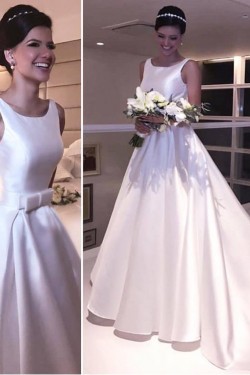 A-Line Long Satin Wedding Dresses Bridal Gowns 903413