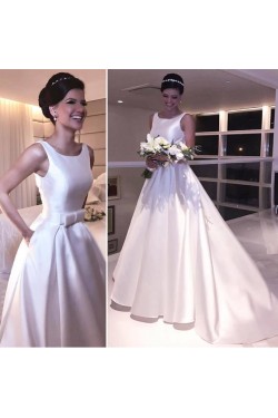 A-Line Long Satin Wedding Dresses Bridal Gowns 903413