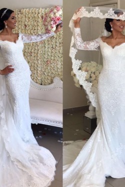 Mermaid Lace Off the Shoulder Long Sleeves Wedding Dresses Bridal Gowns 903414