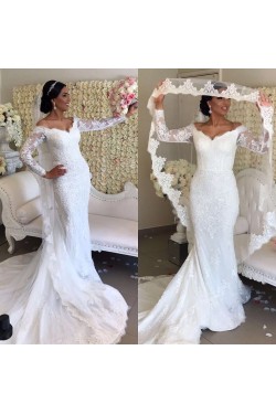 Mermaid Lace Off the Shoulder Long Sleeves Wedding Dresses Bridal Gowns 903414