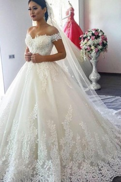 A-Line Lace Off the Shoulder Wedding Dresses Bridal Gowns 903415