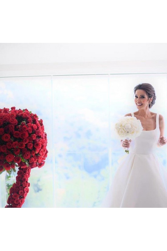 A-Line Long Satin Wedding Dresses Bridal Gowns 903417