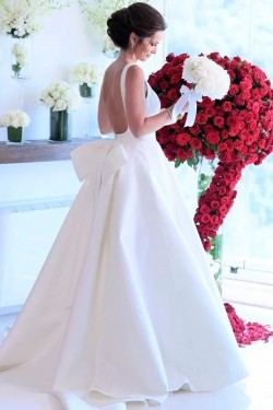 A-Line Long Satin Wedding Dresses Bridal Gowns 903417
