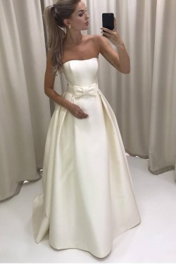 A-Line Long Satin Strapless Wedding Dresses Bridal Gowns 903418