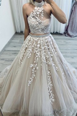 Beaded Lace Two Pieces Long Wedding Dresses Bridal Gowns 903421