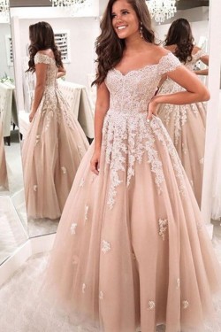 A-Line Off the Shoulder Lace Wedding Dresses Bridal Gowns 903424