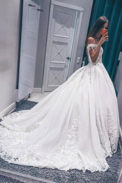 A-Line Off the Shoulder Lace Wedding Dresses Bridal Gowns 903426