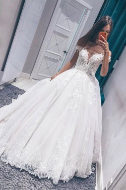 A-Line Off the Shoulder Lace Wedding Dresses Bridal Gowns 903426