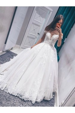 A-Line Off the Shoulder Lace Wedding Dresses Bridal Gowns 903426