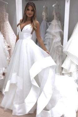 A-Line Tulle V Neck Wedding Dresses Bridal Gowns 903427