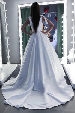 A-Line Long Satin Wedding Dresses Bridal Gowns 903429