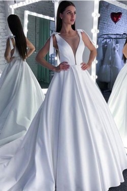 A-Line Long Satin Wedding Dresses Bridal Gowns 903429