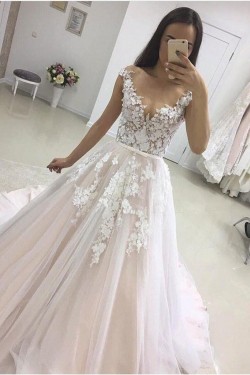 A-Line Lace and Tulle Wedding Dresses Bridal Gowns 903430