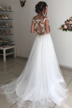 A-Line Lace and Tulle Long Wedding Dresses Bridal Gowns 903431