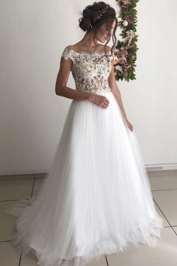 A-Line Lace and Tulle Long Wedding Dresses Bridal Gowns 903431