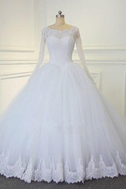 A-Line Lace Long Sleeves Wedding Dresses Bridal Gowns 903433