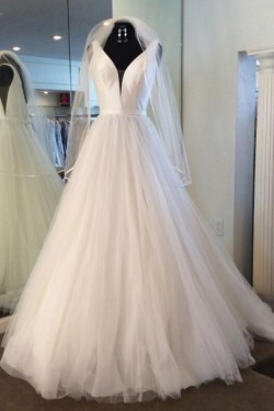 A-Line Satin and Tulle Wedding Dresses Bridal Gowns 903434