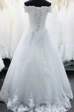 A-Line Lace Off the Shoulder Wedding Dresses Bridal Gowns 903439